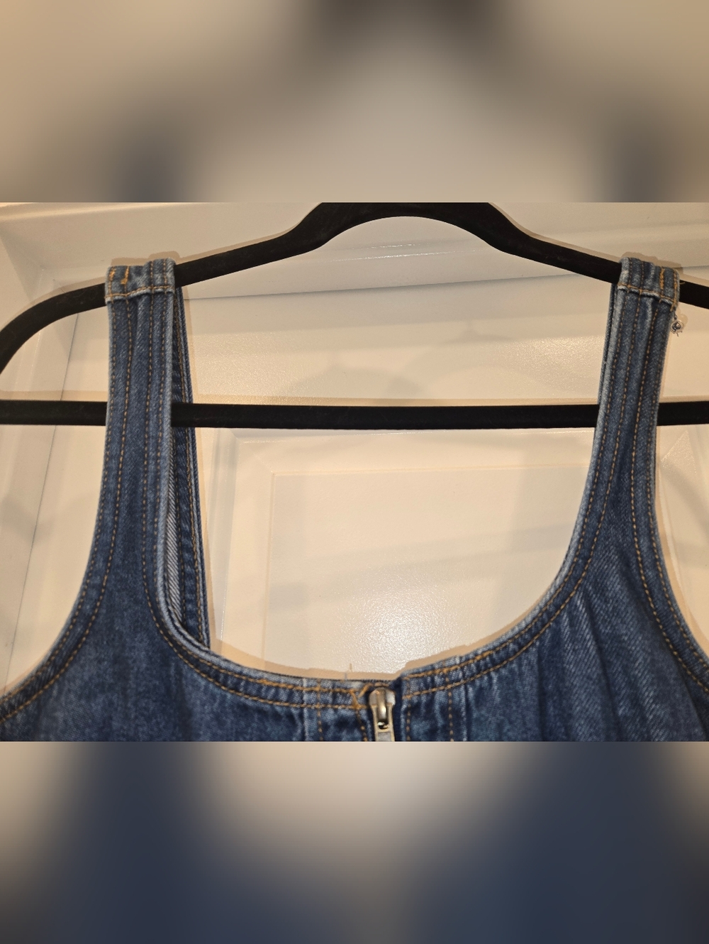 Denim Zip-Front Midi Dress - Dark Blue - Picture 4 of 8